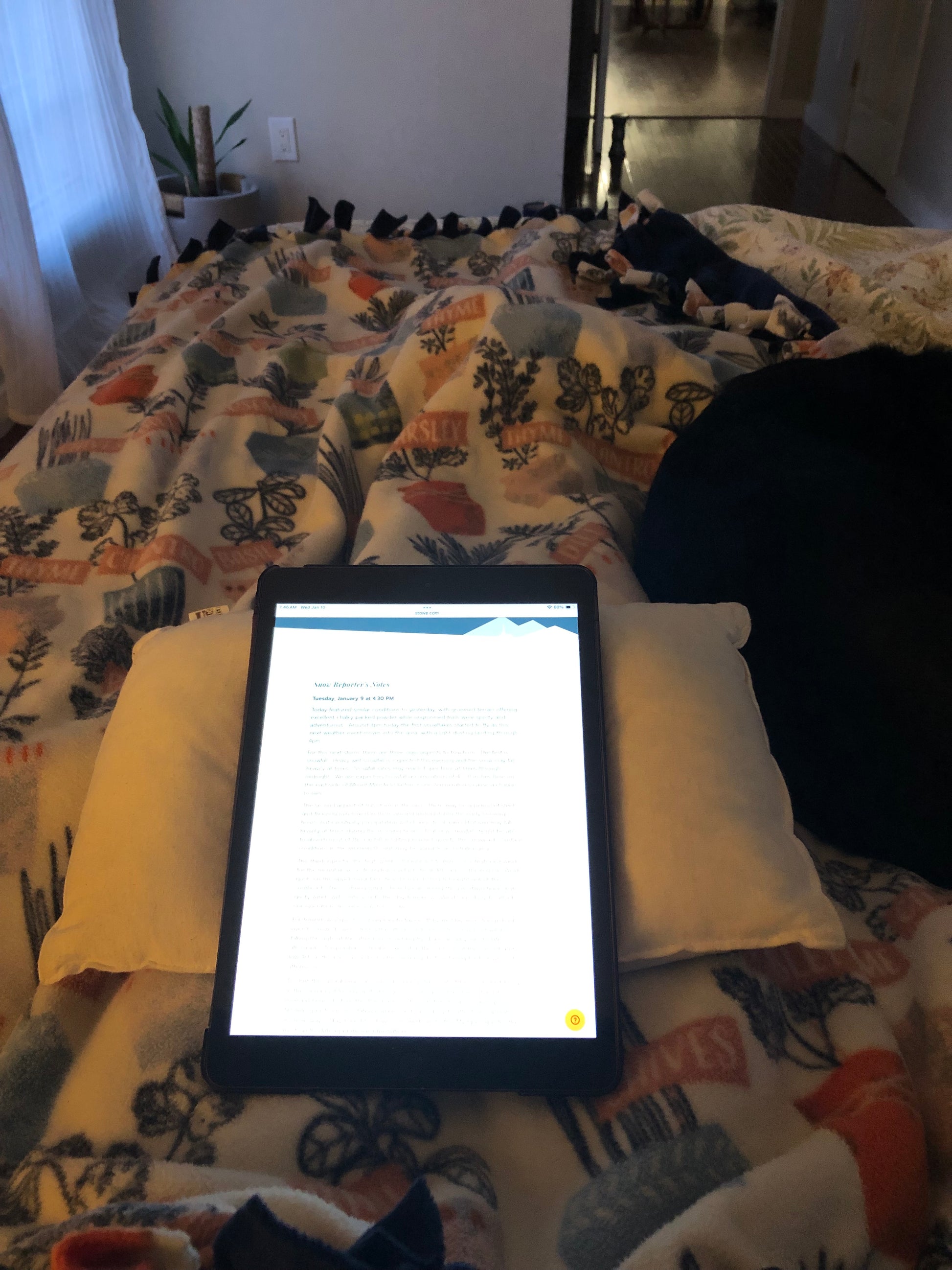 Using the baby pillow as a lap pillow in bed for a tablet